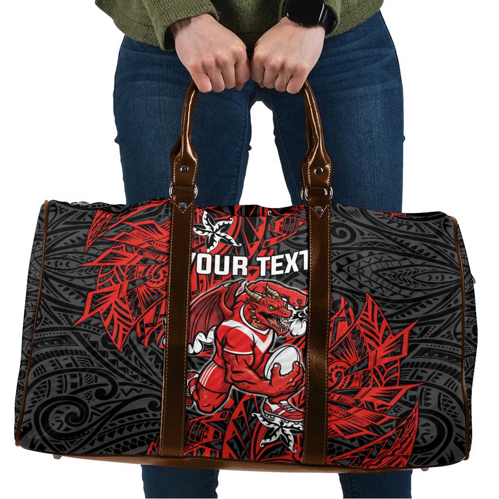 Personalised St. George Illawarra Dragons Travel Bag Polynesian Tribal Pattern With Rugby Dragon Mascot Art