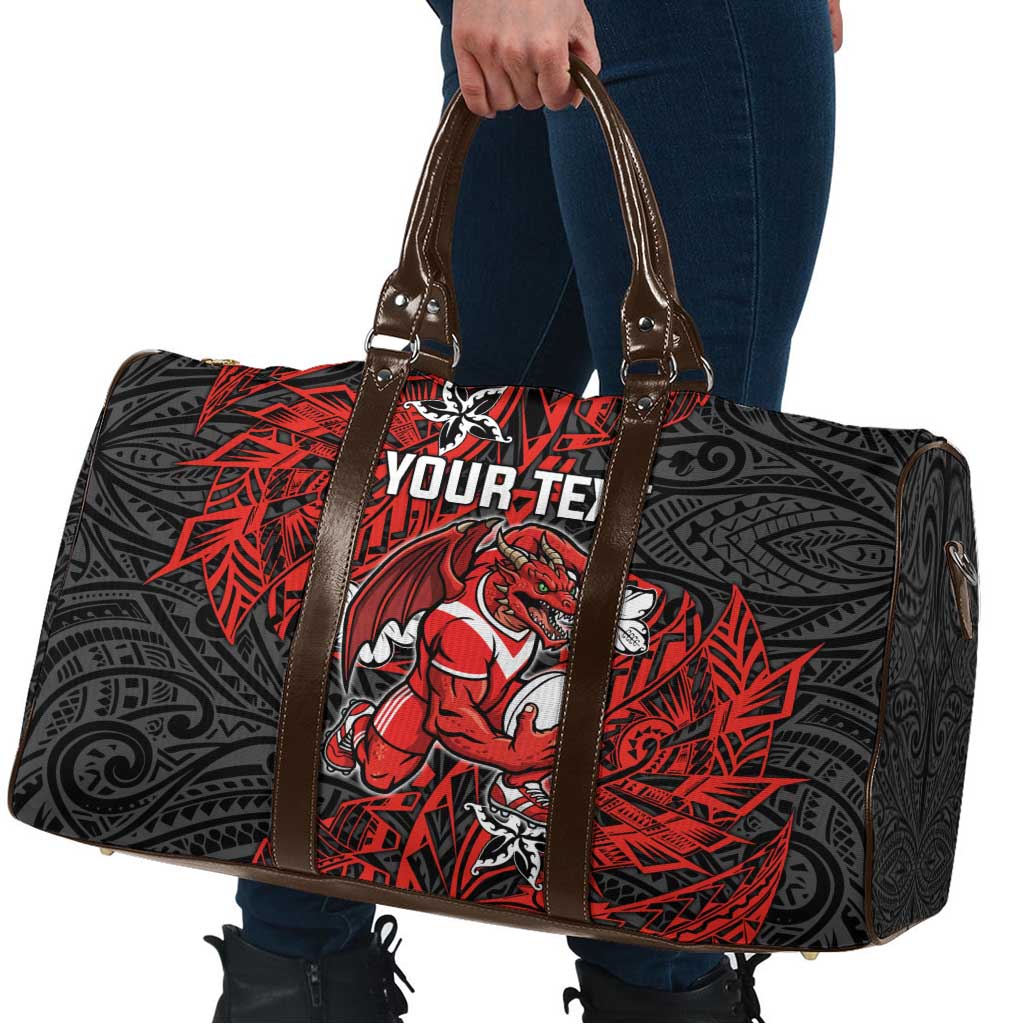 Personalised St. George Illawarra Dragons Travel Bag Polynesian Tribal Pattern With Rugby Dragon Mascot Art