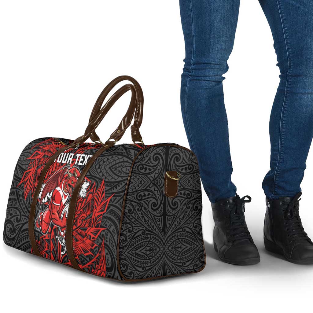 Personalised St. George Illawarra Dragons Travel Bag Polynesian Tribal Pattern With Rugby Dragon Mascot Art