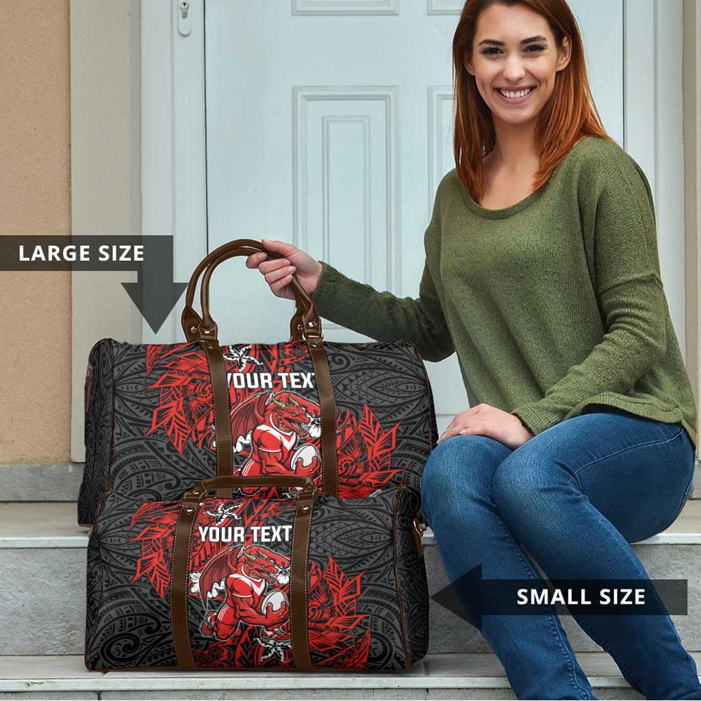Personalised St. George Illawarra Dragons Travel Bag Polynesian Tribal Pattern With Rugby Dragon Mascot Art