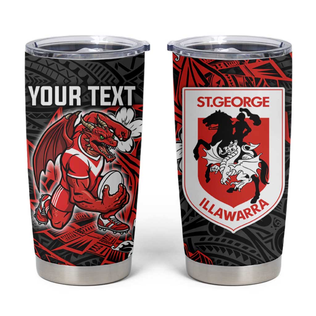 Personalised St. George Illawarra Dragons Tumbler Cup Polynesian Tribal Pattern With Rugby Dragon Mascot Art