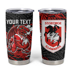 Personalised St. George Illawarra Dragons Tumbler Cup Polynesian Tribal Pattern With Rugby Dragon Mascot Art