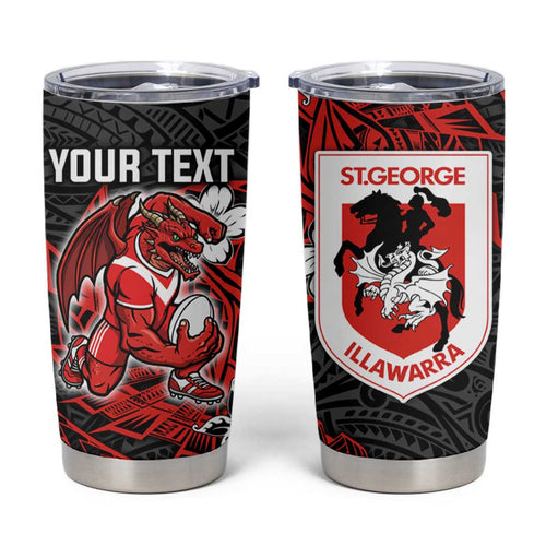 Personalised St. George Illawarra Dragons Tumbler Cup Polynesian Tribal Pattern With Rugby Dragon Mascot Art