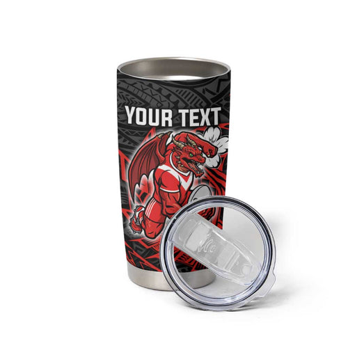 Personalised St. George Illawarra Dragons Tumbler Cup Polynesian Tribal Pattern With Rugby Dragon Mascot Art