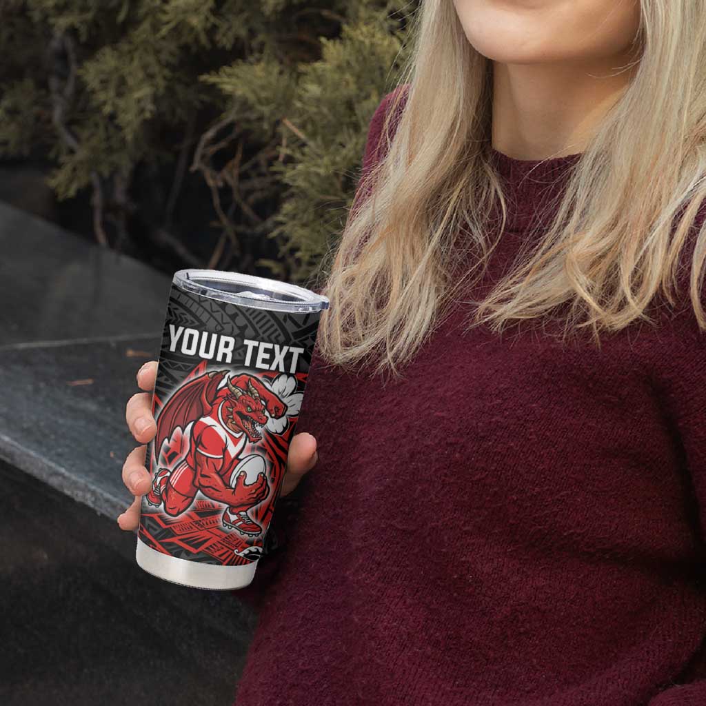 Personalised St. George Illawarra Dragons Tumbler Cup Polynesian Tribal Pattern With Rugby Dragon Mascot Art