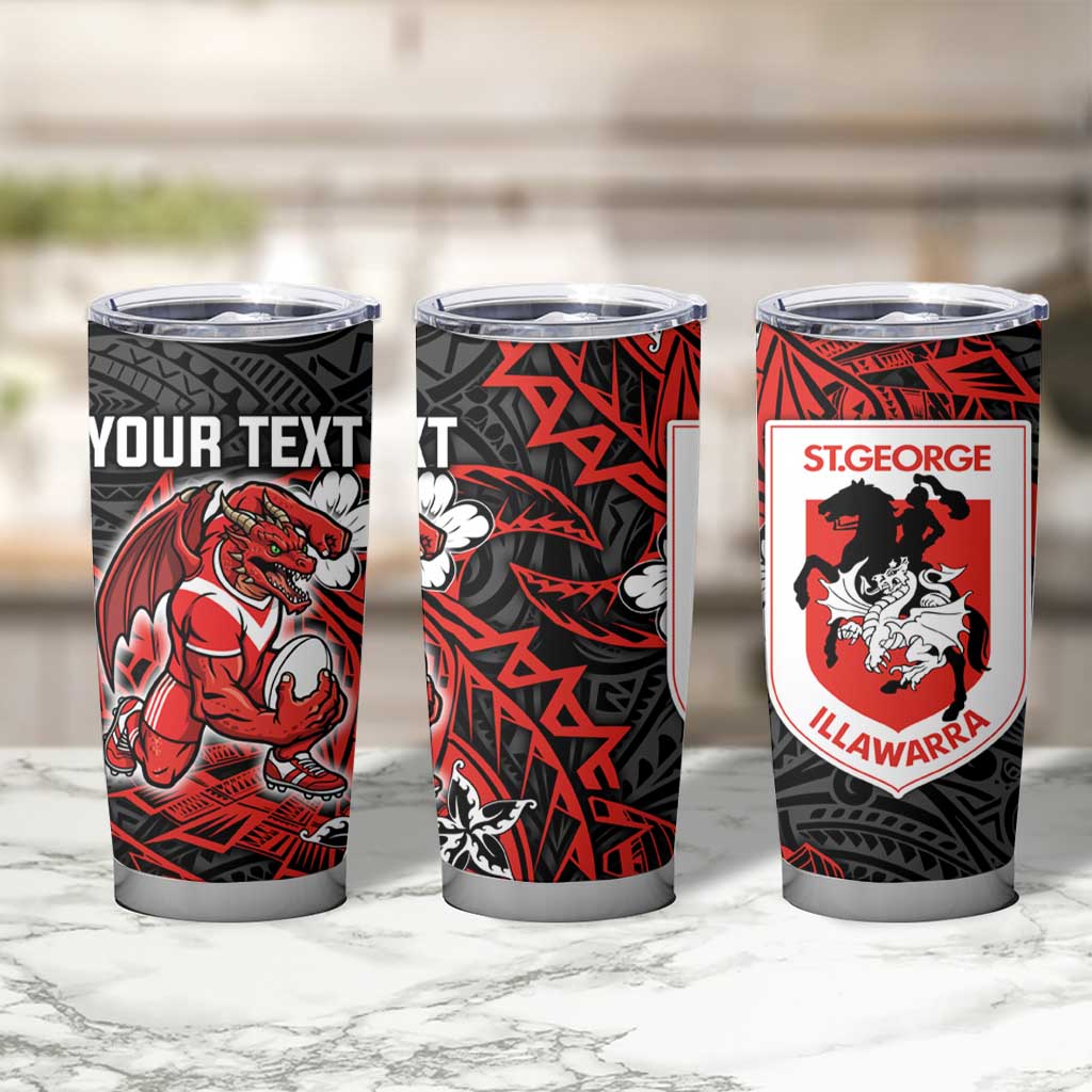 Personalised St. George Illawarra Dragons Tumbler Cup Polynesian Tribal Pattern With Rugby Dragon Mascot Art