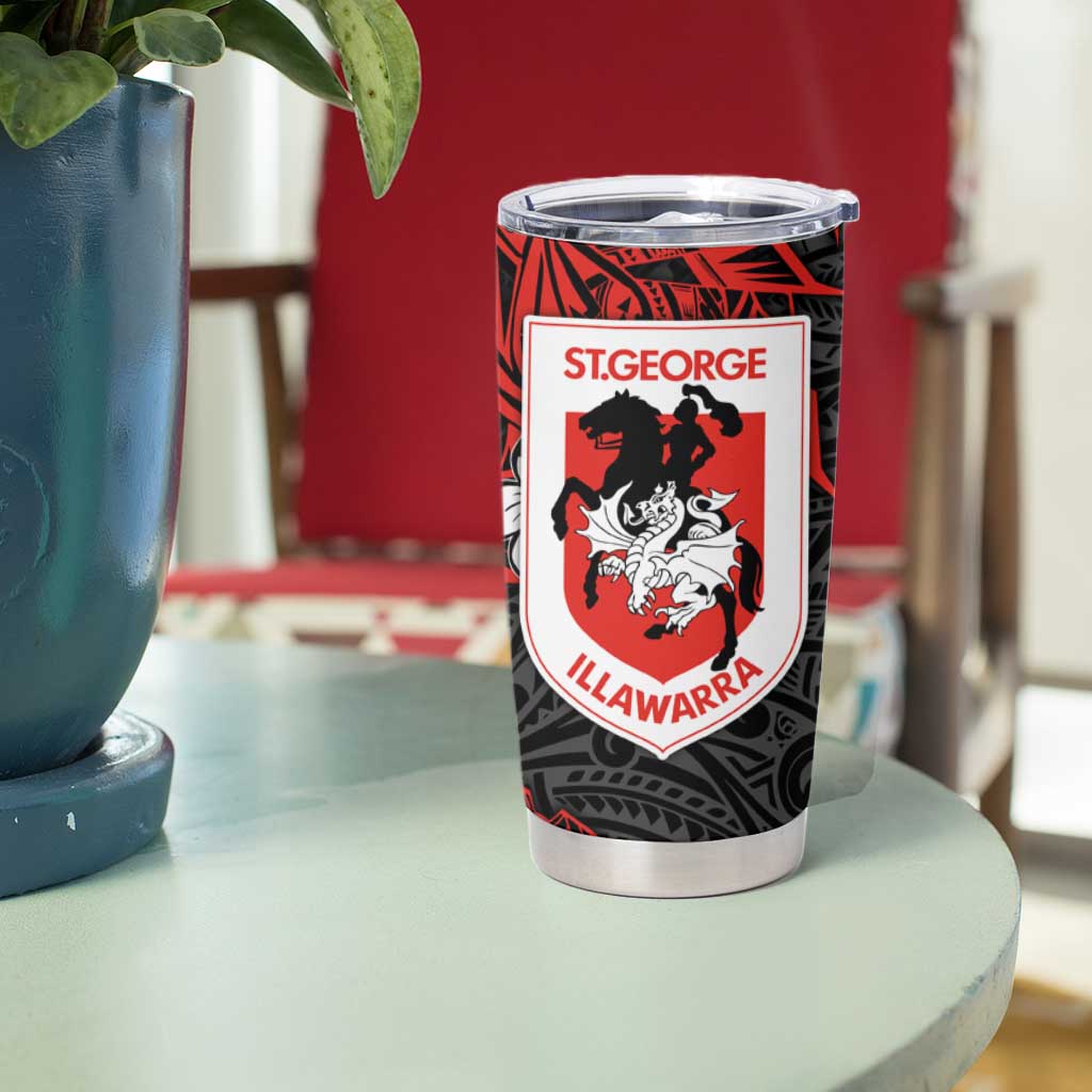 Personalised St. George Illawarra Dragons Tumbler Cup Polynesian Tribal Pattern With Rugby Dragon Mascot Art