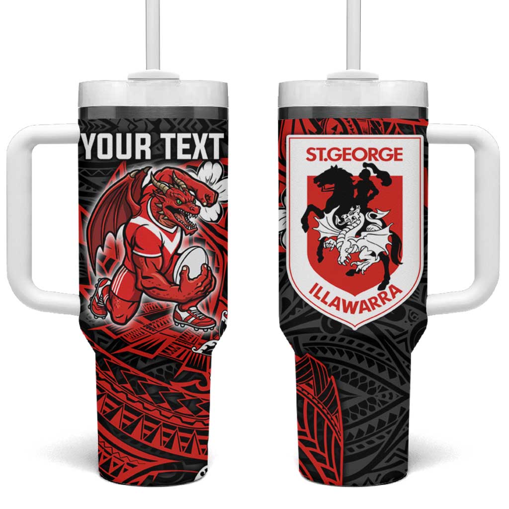 Personalised St. George Illawarra Dragons Tumbler With Handle Polynesian Tribal Pattern With Rugby Dragon Mascot Art
