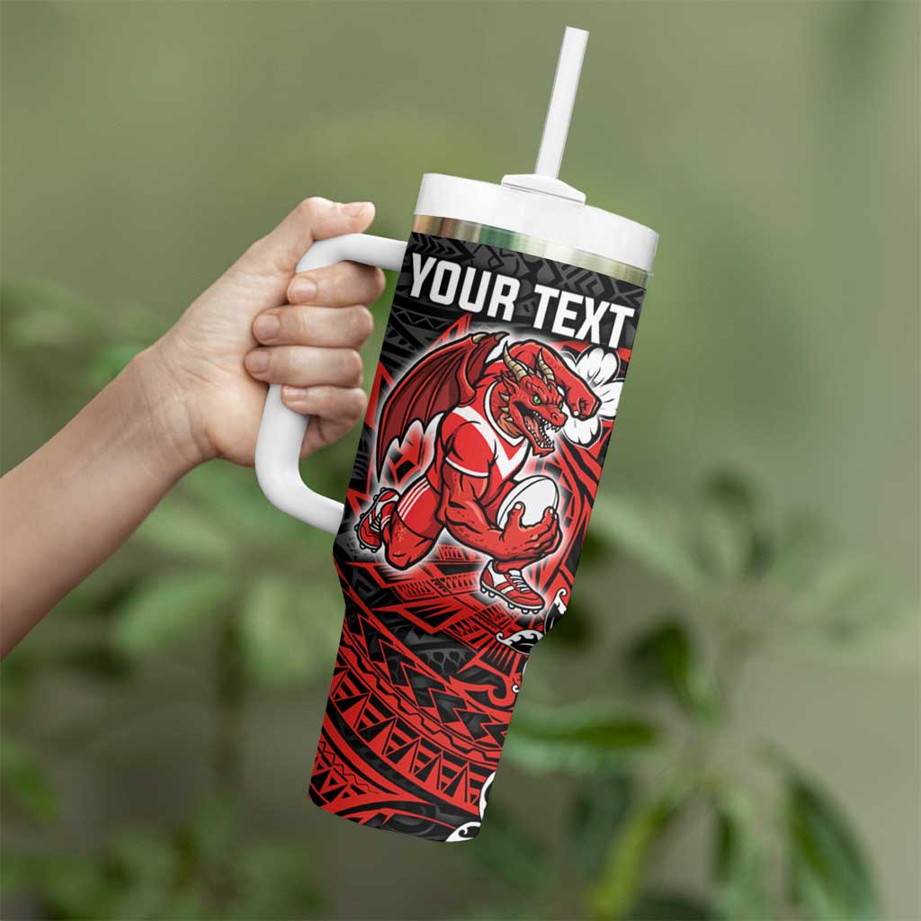 Personalised St. George Illawarra Dragons Tumbler With Handle Polynesian Tribal Pattern With Rugby Dragon Mascot Art
