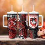 Personalised St. George Illawarra Dragons Tumbler With Handle Polynesian Tribal Pattern With Rugby Dragon Mascot Art