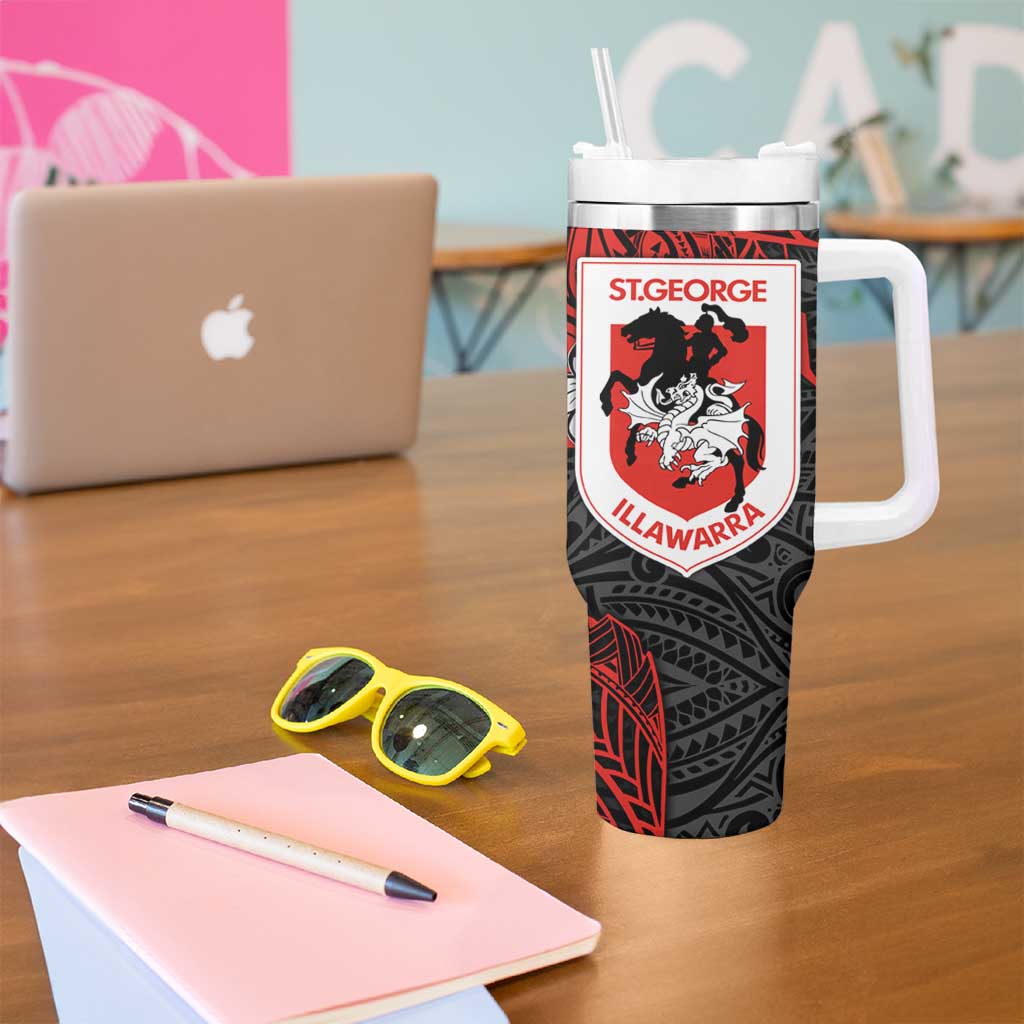 Personalised St. George Illawarra Dragons Tumbler With Handle Polynesian Tribal Pattern With Rugby Dragon Mascot Art