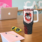Personalised St. George Illawarra Dragons Tumbler With Handle Polynesian Tribal Pattern With Rugby Dragon Mascot Art