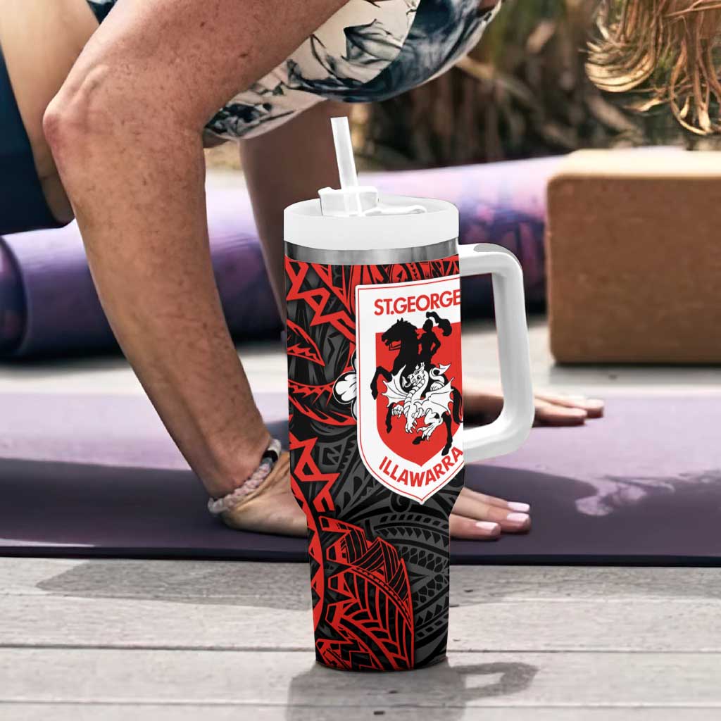Personalised St. George Illawarra Dragons Tumbler With Handle Polynesian Tribal Pattern With Rugby Dragon Mascot Art