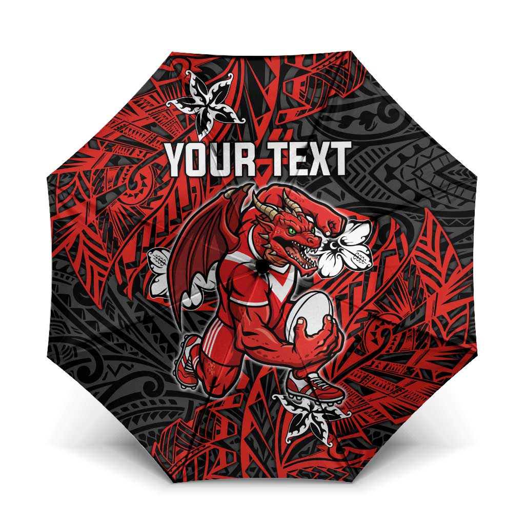 Personalised St. George Illawarra Dragons Umbrella Polynesian Tribal Pattern With Rugby Dragon Mascot Art