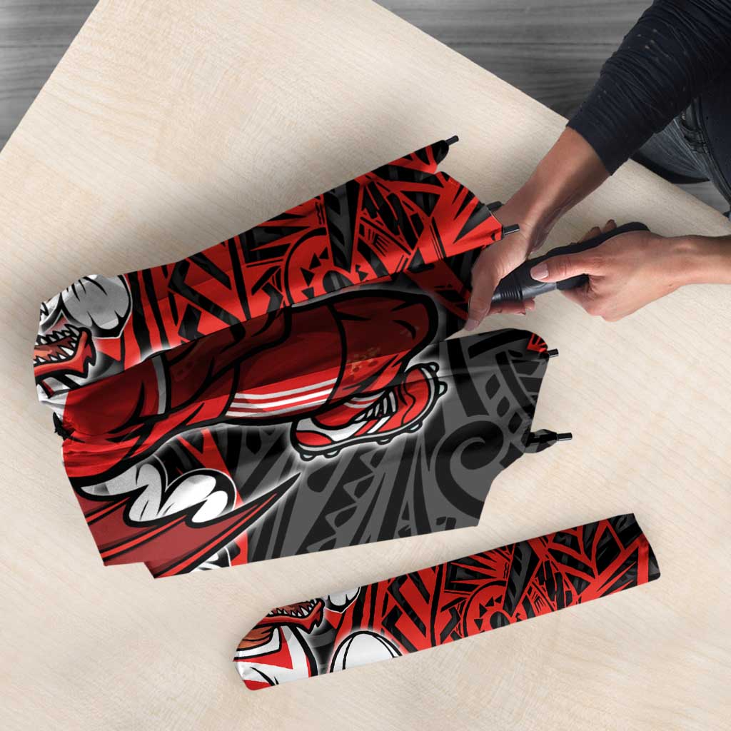 Personalised St. George Illawarra Dragons Umbrella Polynesian Tribal Pattern With Rugby Dragon Mascot Art