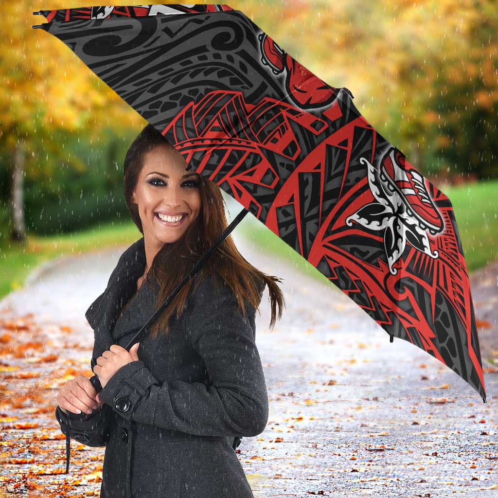 Personalised St. George Illawarra Dragons Umbrella Polynesian Tribal Pattern With Rugby Dragon Mascot Art