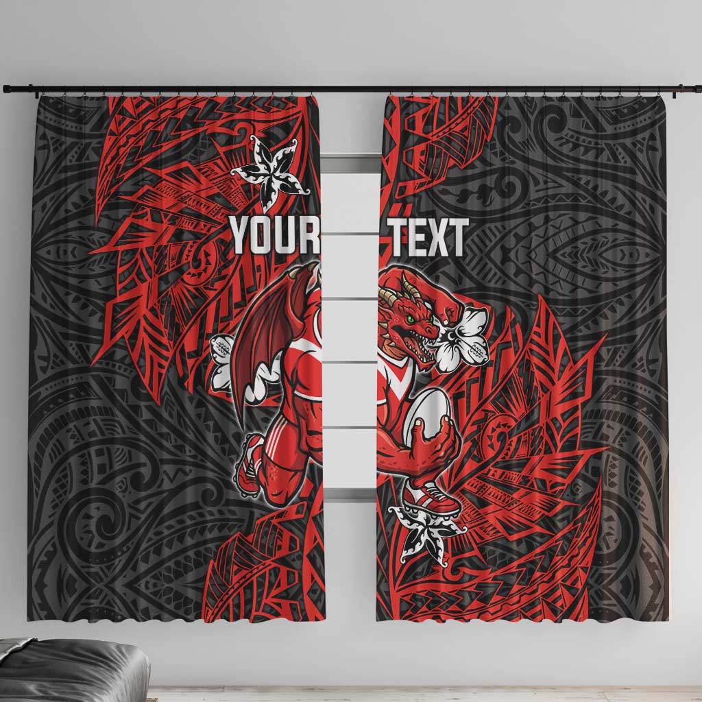 Personalised St. George Illawarra Dragons Window Curtain Polynesian Tribal Pattern With Rugby Dragon Mascot Art