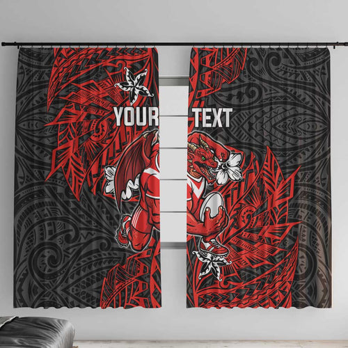 Personalised St. George Illawarra Dragons Window Curtain Polynesian Tribal Pattern With Rugby Dragon Mascot Art