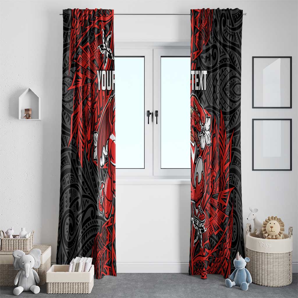 Personalised St. George Illawarra Dragons Window Curtain Polynesian Tribal Pattern With Rugby Dragon Mascot Art