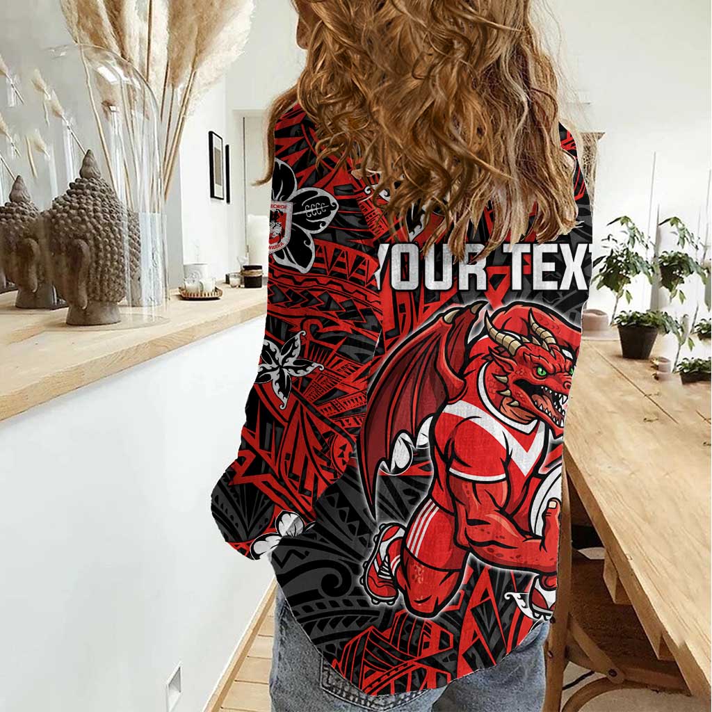 Personalised St. George Illawarra Dragons Women Casual Shirt Polynesian Tribal Pattern With Rugby Dragon Mascot Art