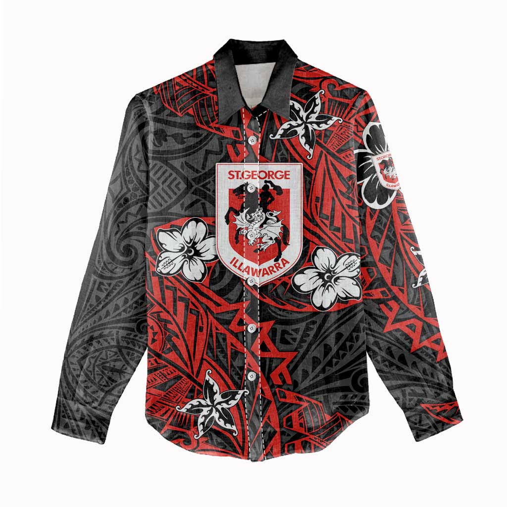 Personalised St. George Illawarra Dragons Women Casual Shirt Polynesian Tribal Pattern With Rugby Dragon Mascot Art