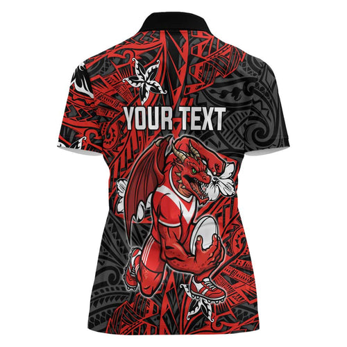 Personalised St. George Illawarra Dragons Women Polo Shirt Polynesian Tribal Pattern With Rugby Dragon Mascot Art