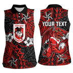 Personalised St. George Illawarra Dragons Women Sleeveless Polo Shirt Polynesian Tribal Pattern With Rugby Dragon Mascot Art