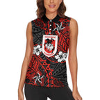 Personalised St. George Illawarra Dragons Women Sleeveless Polo Shirt Polynesian Tribal Pattern With Rugby Dragon Mascot Art