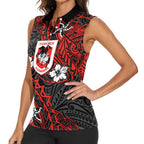 Personalised St. George Illawarra Dragons Women Sleeveless Polo Shirt Polynesian Tribal Pattern With Rugby Dragon Mascot Art