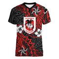 Personalised St. George Illawarra Dragons Women V-Neck T-Shirt Polynesian Tribal Pattern With Rugby Dragon Mascot Art