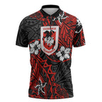 Personalised St. George Illawarra Dragons Zipper Polo Shirt Polynesian Tribal Pattern With Rugby Dragon Mascot Art