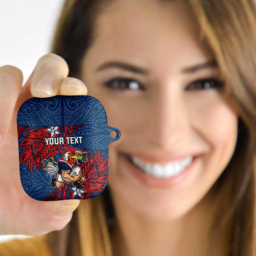 Personalised Sydney Roosters AirPods Case Polynesian Tribal Pattern With Rugby Rooster Mascot Art