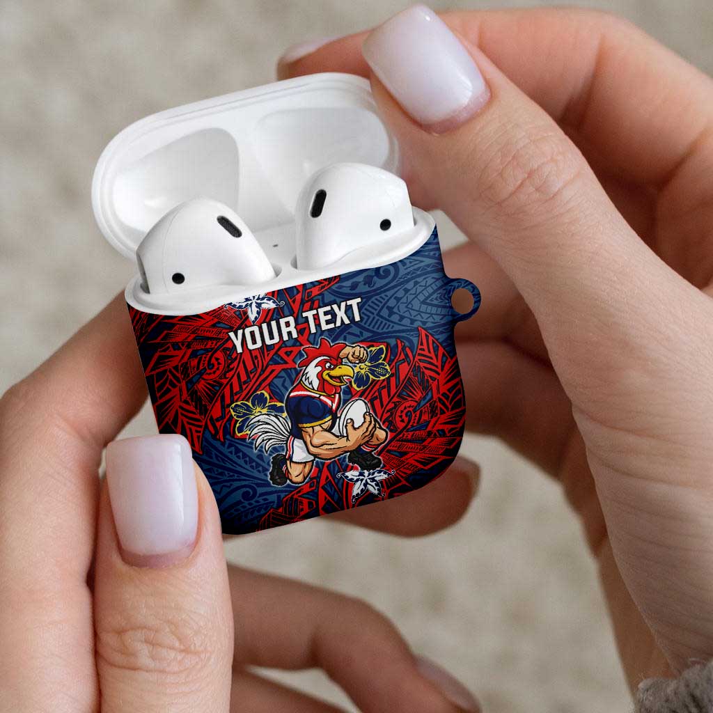 Personalised Sydney Roosters AirPods Case Polynesian Tribal Pattern With Rugby Rooster Mascot Art