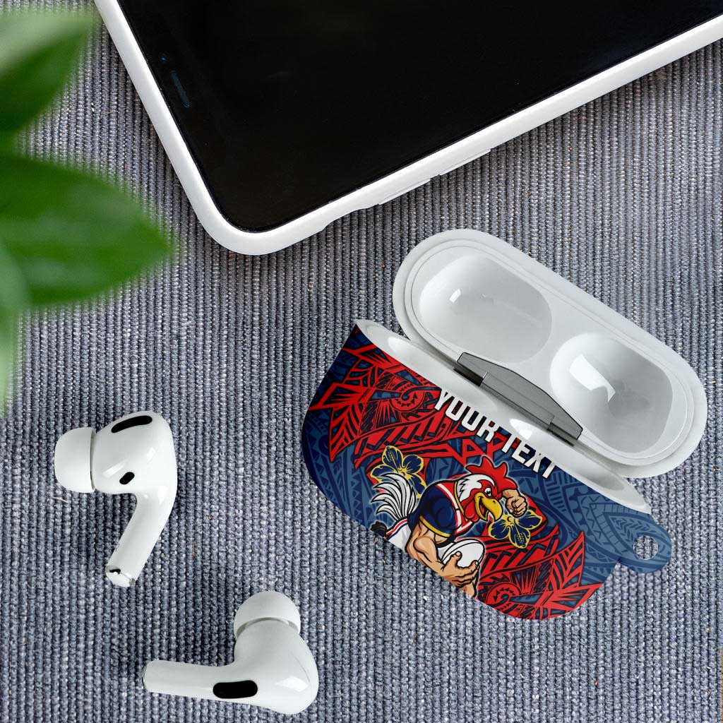 Personalised Sydney Roosters AirPods Case Polynesian Tribal Pattern With Rugby Rooster Mascot Art