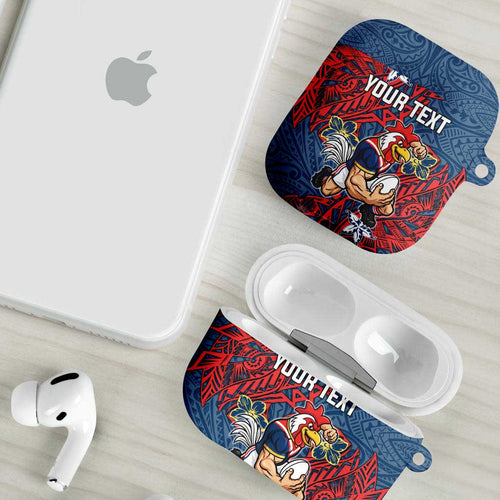 Personalised Sydney Roosters AirPods Case Polynesian Tribal Pattern With Rugby Rooster Mascot Art