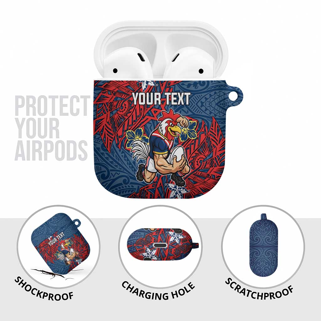Personalised Sydney Roosters AirPods Case Polynesian Tribal Pattern With Rugby Rooster Mascot Art