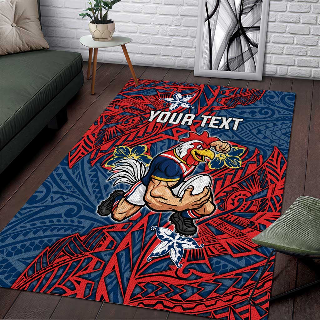 Personalised Sydney Roosters Area Rug Polynesian Tribal Pattern With Rugby Rooster Mascot Art