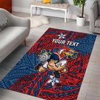 Personalised Sydney Roosters Area Rug Polynesian Tribal Pattern With Rugby Rooster Mascot Art