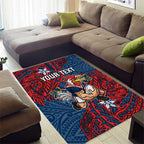Personalised Sydney Roosters Area Rug Polynesian Tribal Pattern With Rugby Rooster Mascot Art
