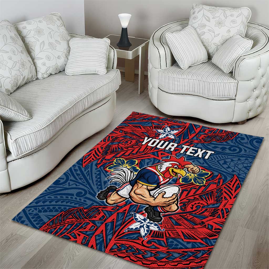 Personalised Sydney Roosters Area Rug Polynesian Tribal Pattern With Rugby Rooster Mascot Art
