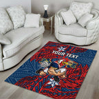 Personalised Sydney Roosters Area Rug Polynesian Tribal Pattern With Rugby Rooster Mascot Art
