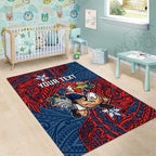 Personalised Sydney Roosters Area Rug Polynesian Tribal Pattern With Rugby Rooster Mascot Art