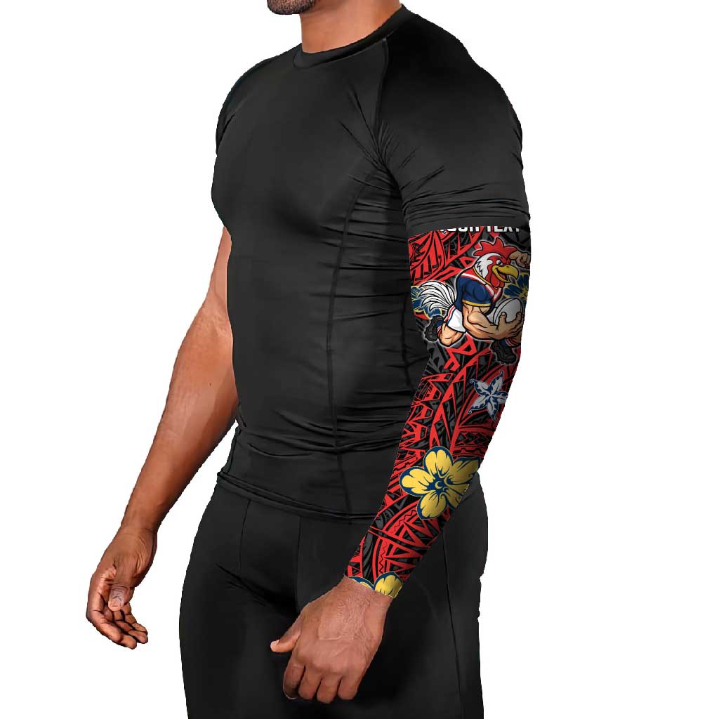 Personalised Sydney Roosters Arm Sleeves Polynesian Tribal Pattern With Rugby Rooster Mascot Art