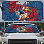 Personalised Sydney Roosters Auto Sun Shade Polynesian Tribal Pattern With Rugby Rooster Mascot Art