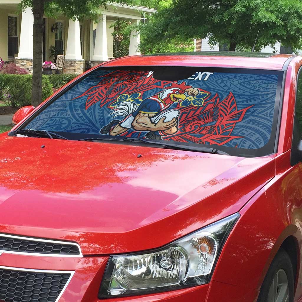 Personalised Sydney Roosters Auto Sun Shade Polynesian Tribal Pattern With Rugby Rooster Mascot Art