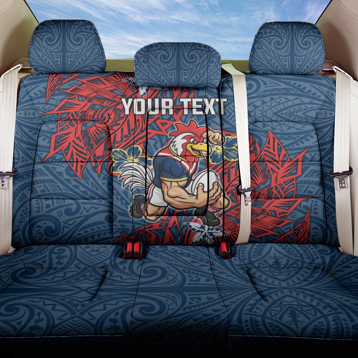 Personalised Sydney Roosters Back Car Seat Cover Polynesian Tribal Pattern With Rugby Rooster Mascot Art