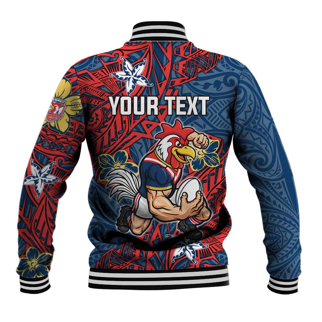 Personalised Sydney Roosters Baseball Jacket Polynesian Tribal Pattern With Rugby Rooster Mascot Art