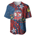 Personalised Sydney Roosters Baseball Jersey Polynesian Tribal Pattern With Rugby Rooster Mascot Art