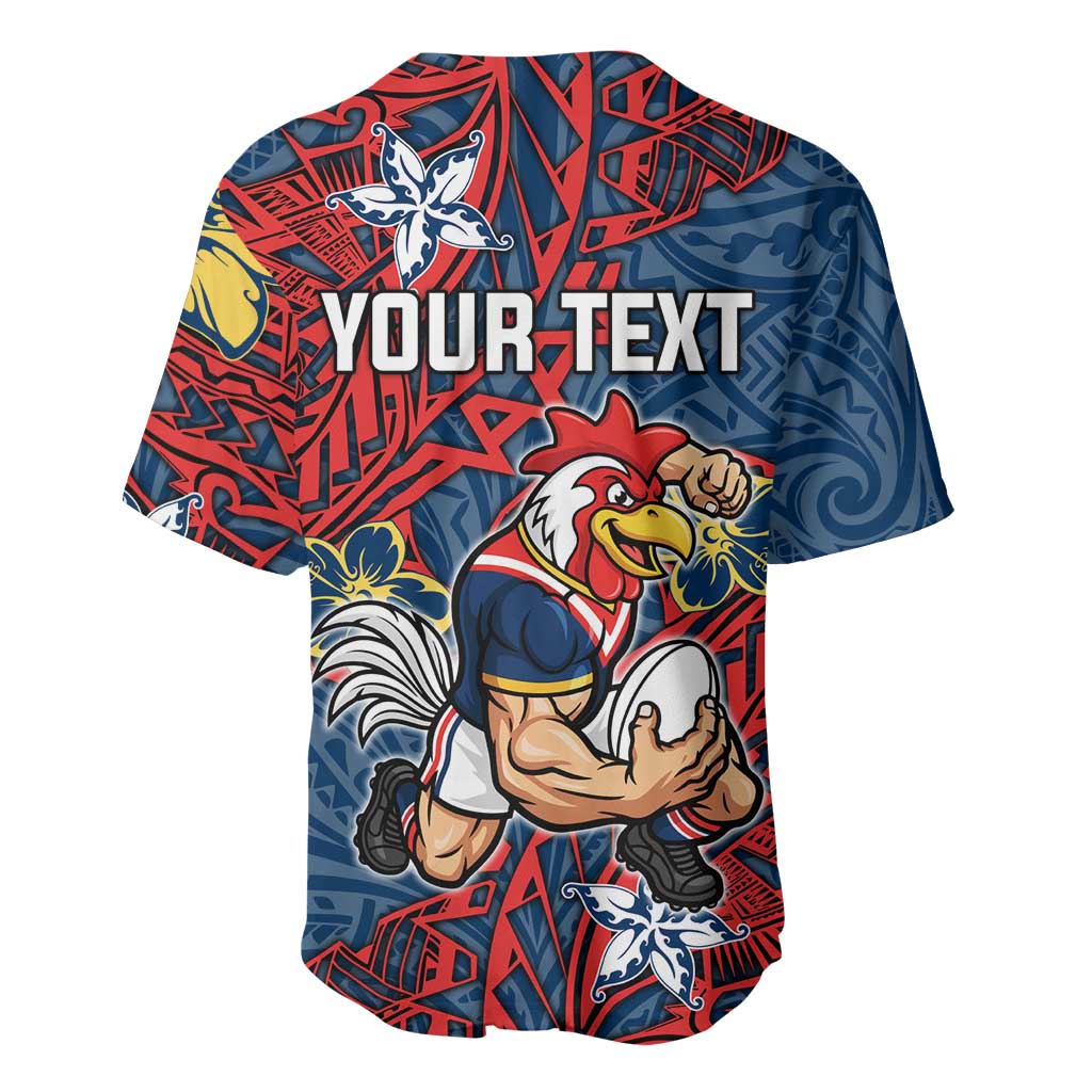 Personalised Sydney Roosters Baseball Jersey Polynesian Tribal Pattern With Rugby Rooster Mascot Art