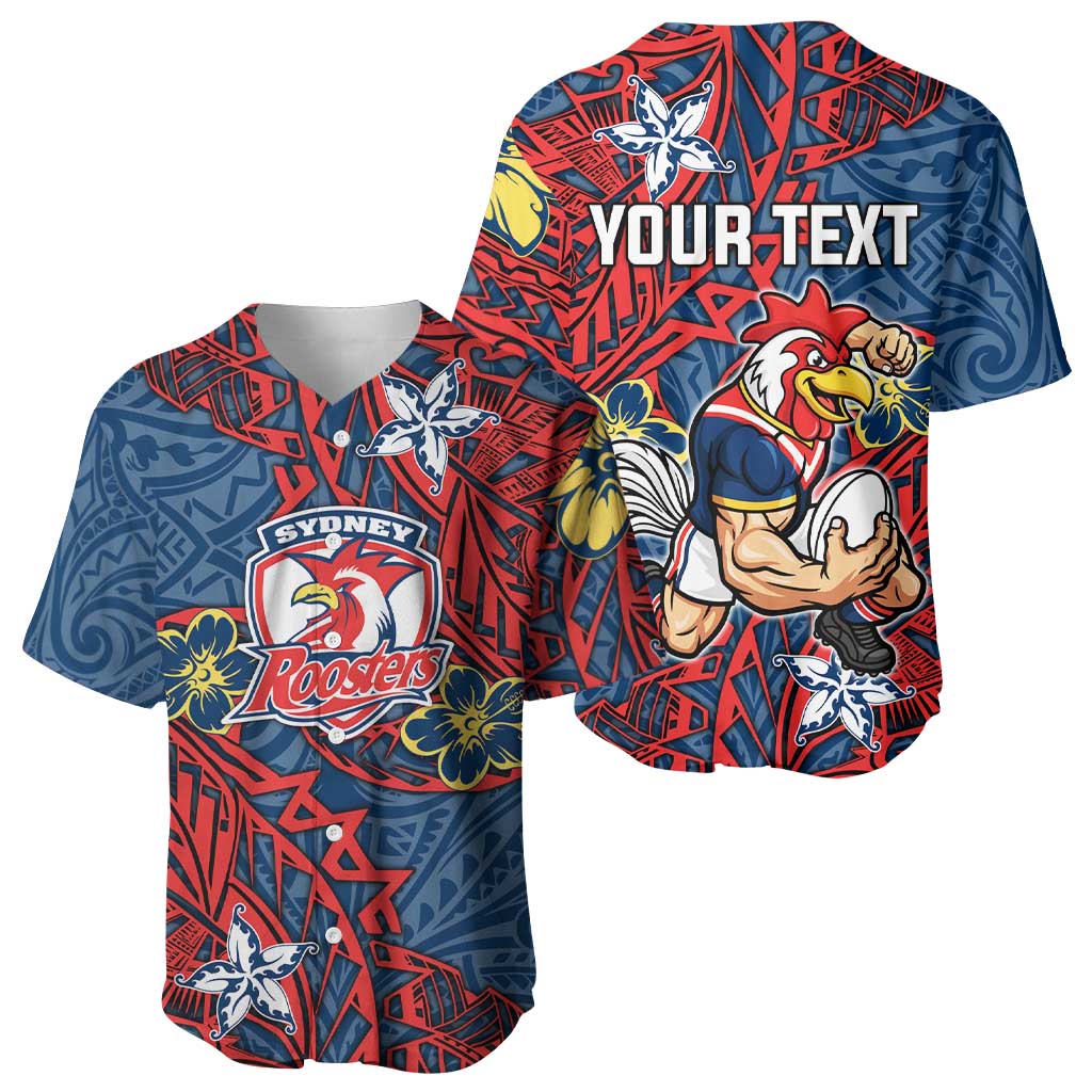 Personalised Sydney Roosters Baseball Jersey Polynesian Tribal Pattern With Rugby Rooster Mascot Art